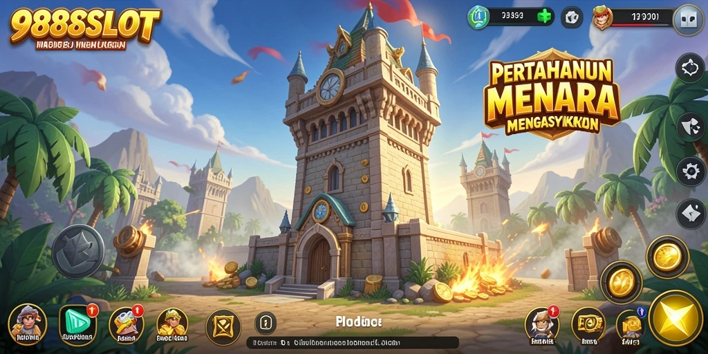 Screenshot gameplay 988SLOT menampilkan strategi Tower Defense yang mendebarkan.