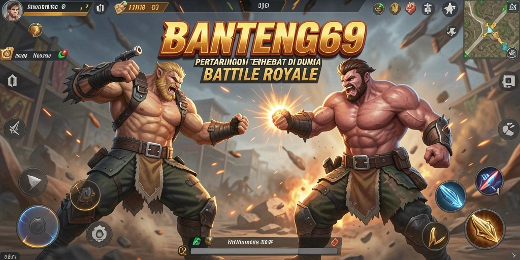Screenshot gameplay BANTENG69 menampilkan pertarungan seru Battle Royale.