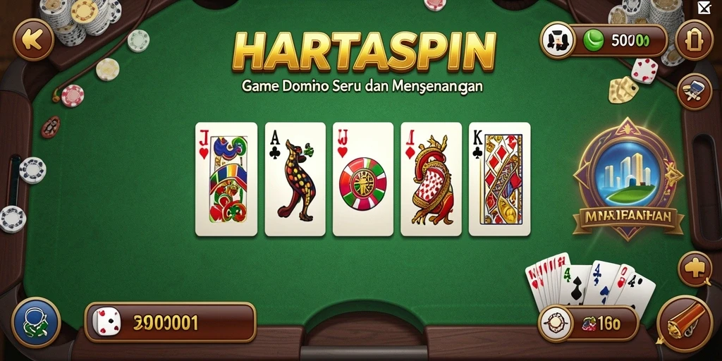 Gameplay HARTASPIN menunjukkan keseruan bermain Domino secara online.