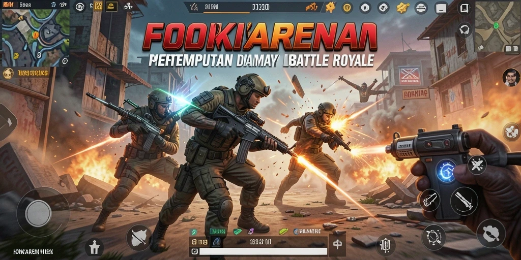 Tangkapan layar HOKIARENA menampilkan pertempuran intens Battle Royale.