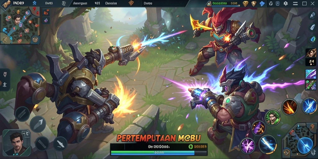 Gameplay IND89 yang seru dengan aksi pertempuran MOBA.
