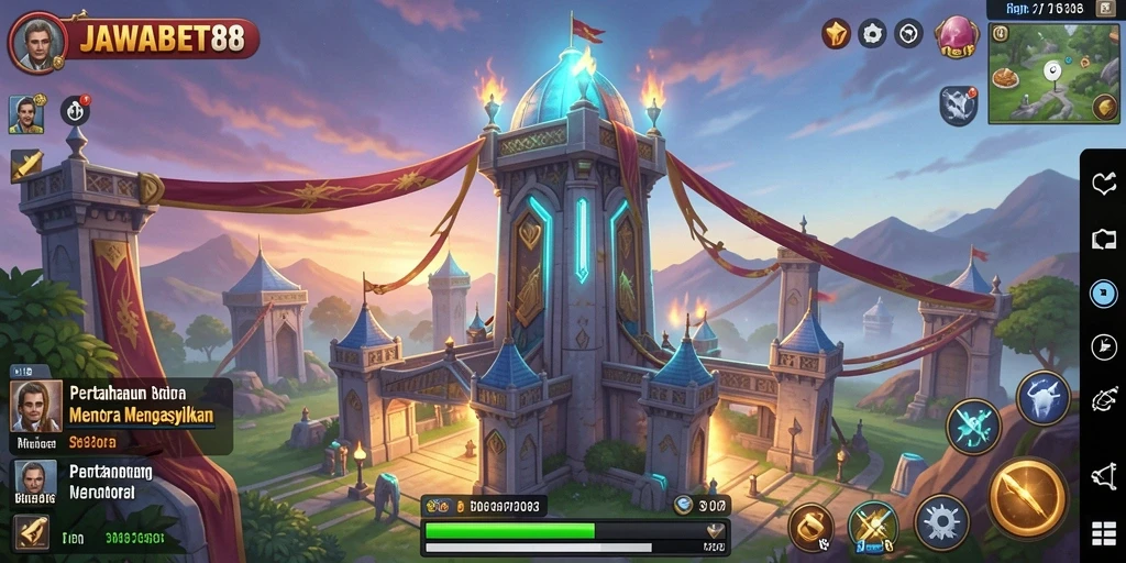 Screenshot JAWABET88 menunjukkan pertarungan seru dalam game Tower Defense.