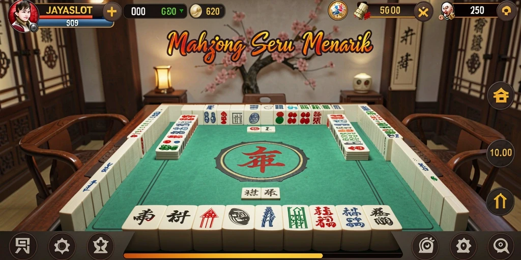 Tampilan gameplay menarik dalam <strong>JAYASLOT</strong> dengan berbagai ubin Mahjong.