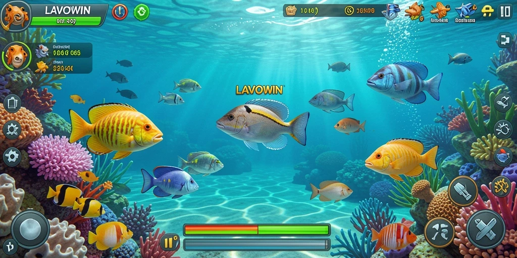 Tampilan gameplay menembak ikan yang seru di LAVOWIN.