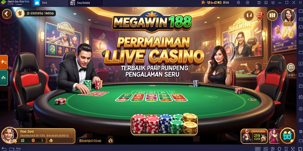 Screenshot MEGAWIN188 menampilkan dealer yang ramah dalam permainan Live Casino.