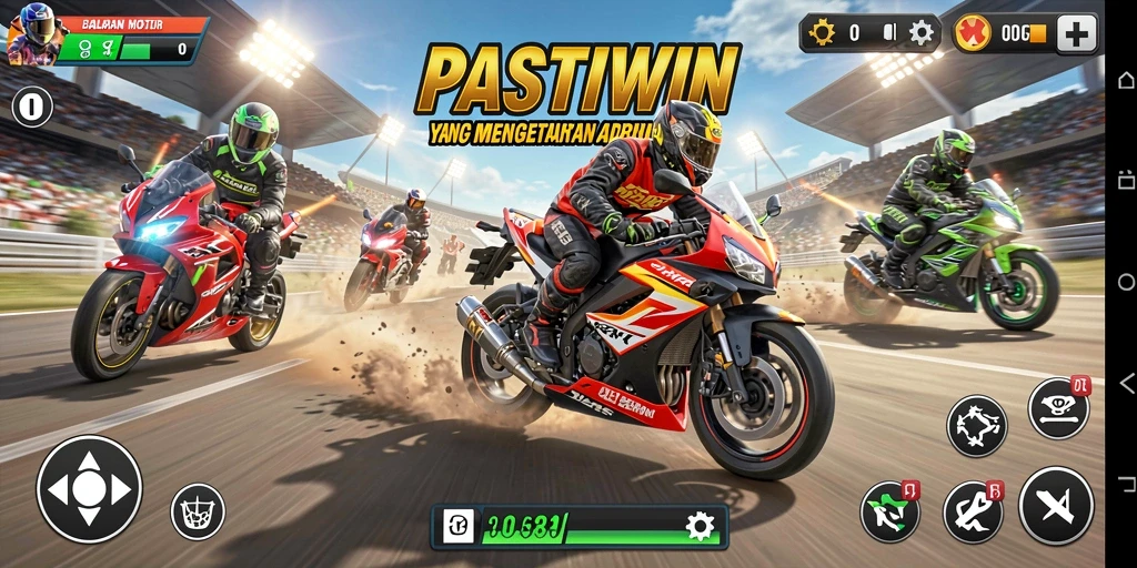 Gameplay PASTIWIN yang mendebarkan saat balapan motor.
