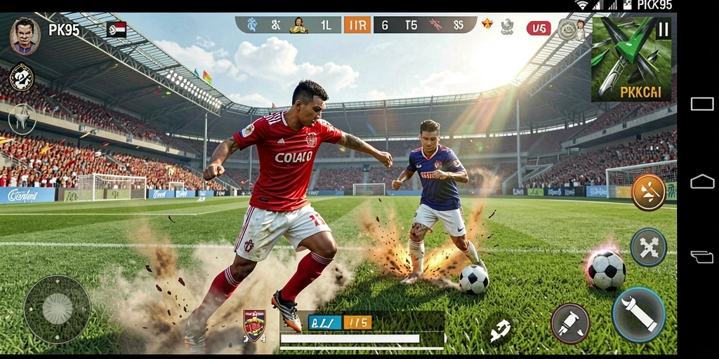 Tangkapan layar gameplay PK95 menampilkan aksi olahraga yang mendebarkan.