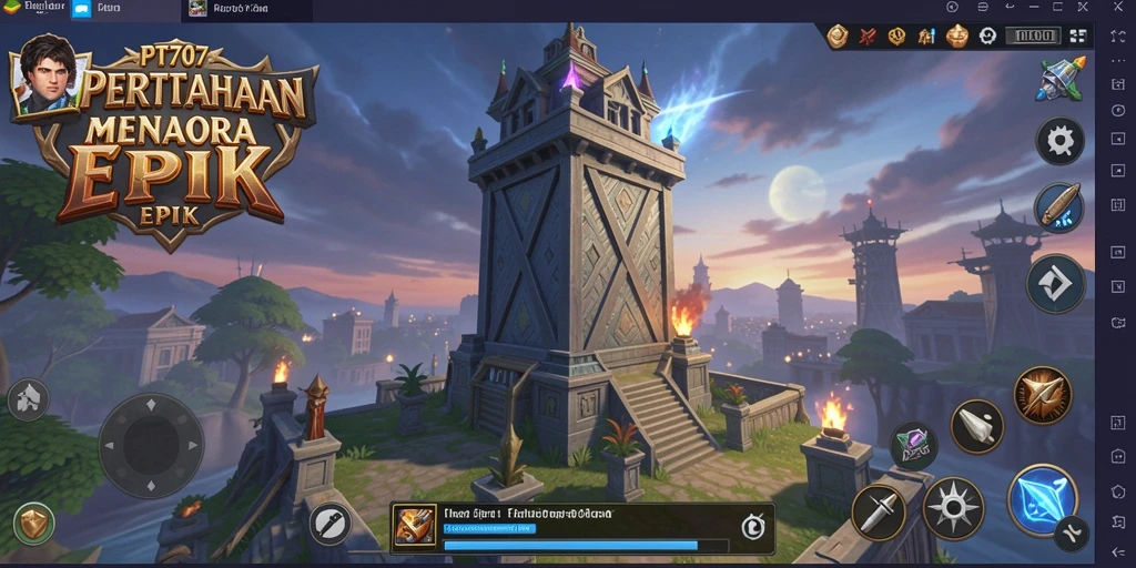 Tangkapan layar gameplay PT707 menampilkan pertarungan menara yang epik dan strategi yang mendalam.