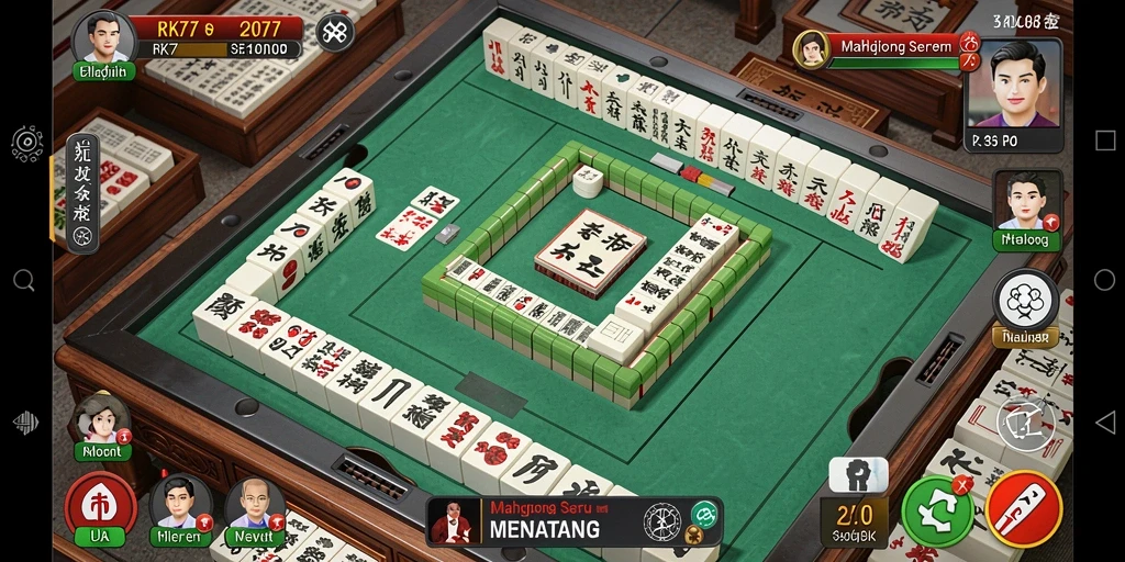 Screenshot gameplay RK77 menampilkan momen mendalam dalam permainan Mahjong.