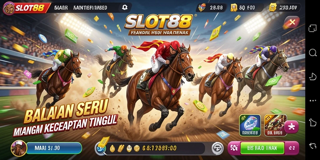 Gameplay SLOT88 dengan kecepatan tinggi dan lintasan balap menantang.