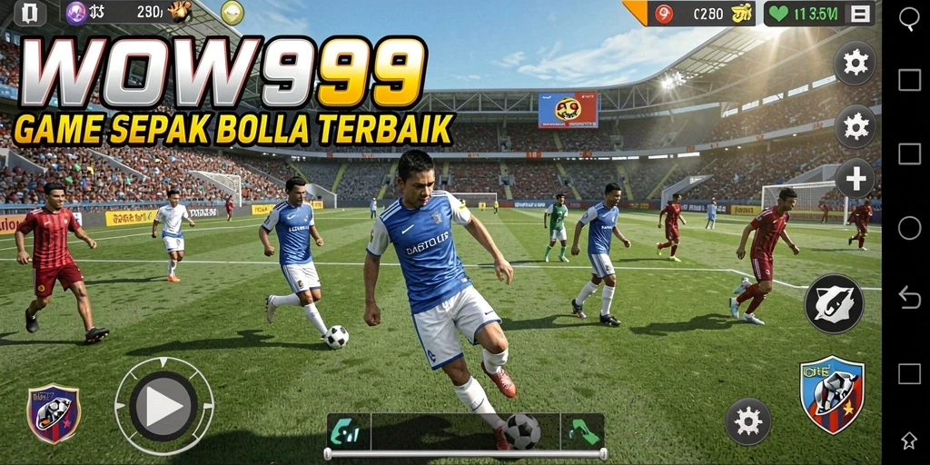 Gameplay WOW99 dengan aksi sepak bola yang mendebarkan.